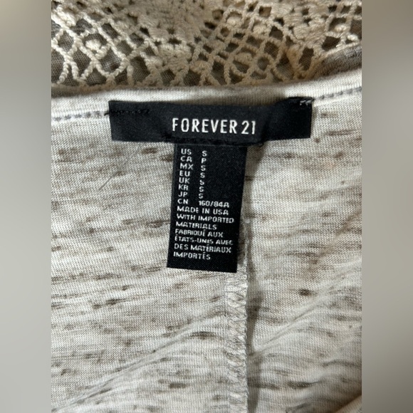 Forever21 Women Cropped Top - Ivory Lace Trim - Heathered Grey - Picture 3 of 6